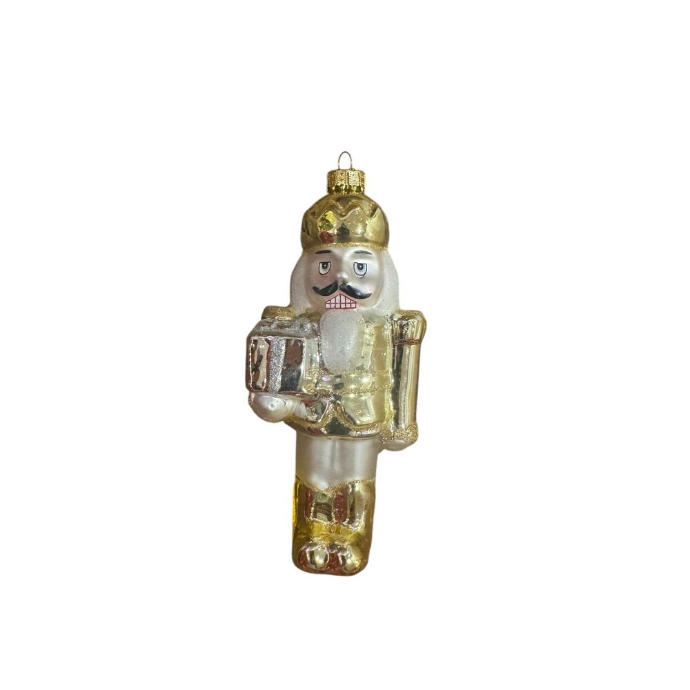 Macy’s holiday lane gold glass toy soldier ornament